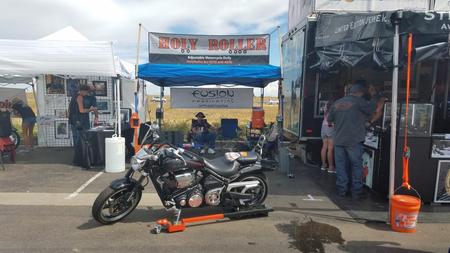 Holy Roller Adjustable Motorcycle Dolly - Our Booth at 2016 Thunder in the Rockies, Harley Davidson, Loveland Colorado. Labor Day Weekend, manufactured by Fusion Fabrication,  6766 E. County Road 18  Johnstown, CO 80534, 970-690-6856